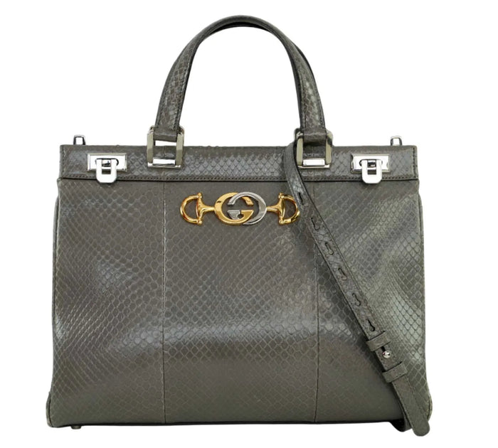 Grey Zumi Top Handle Python Leather Satchel