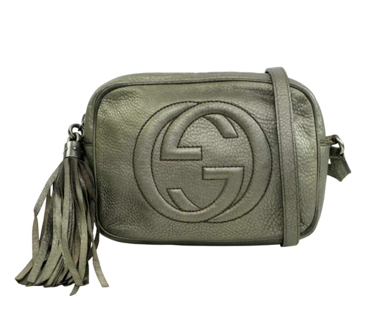 Pre-Loved Gucci Silver Pebbled Leather Small Soho Disco Shoulder Bag