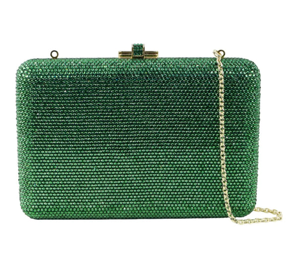 Slim Slide Green Rhinestone Clutch