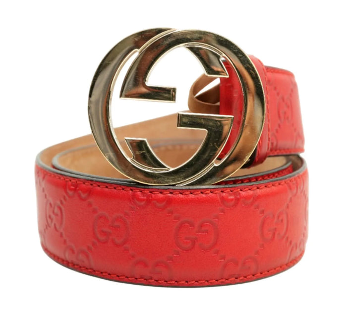 Red Microguccissima Leather Belt Size 85 Cm