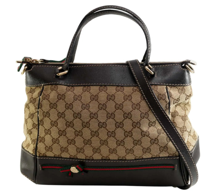Brown/Beige GG Canvas & Leather Medium Mayfair Bow Tote