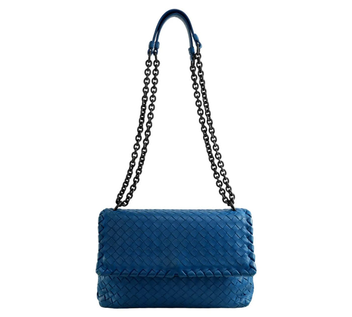 Blue Nappa Intrecciato Olimpia Shoulder Bag