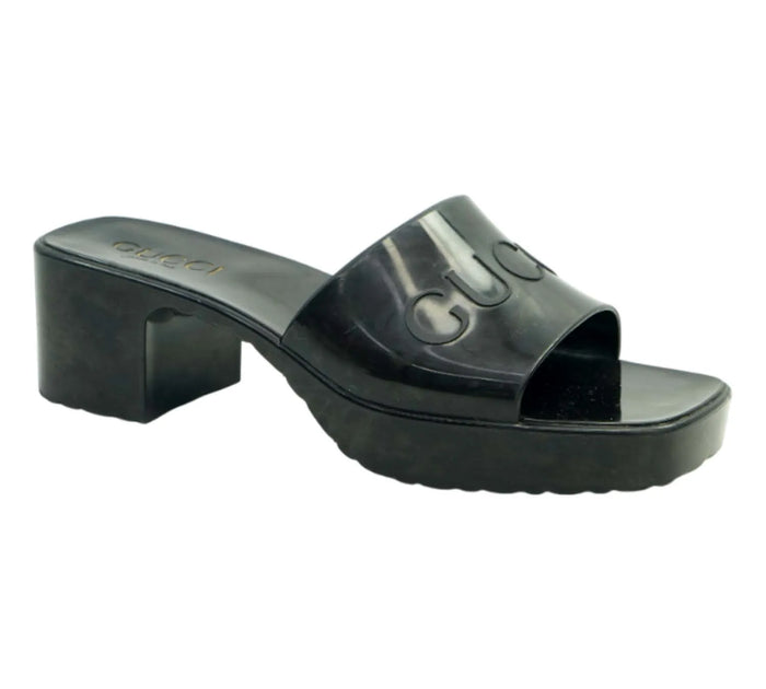 Black Rubber Block Heel Sandals Size 36 - Eur