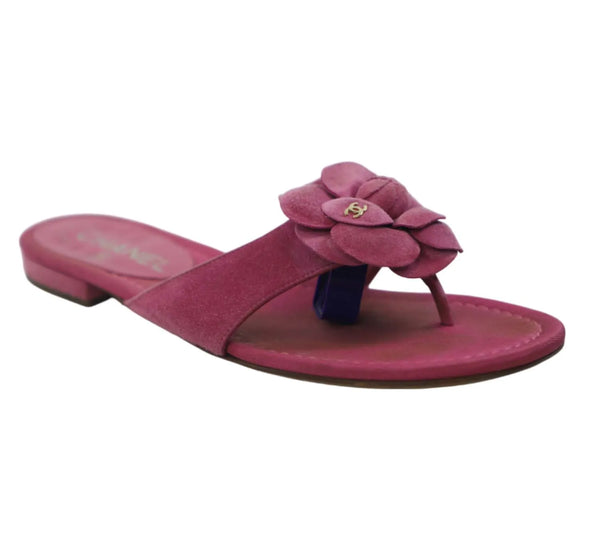 Pink Camellia Flower Suede Flats Size 36.5 - Eur