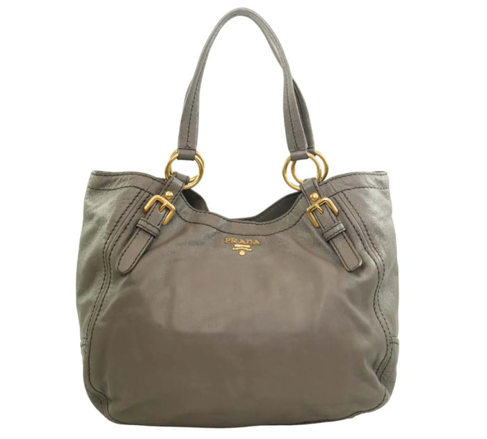 Grey Nappa Leather Shoulder Bag