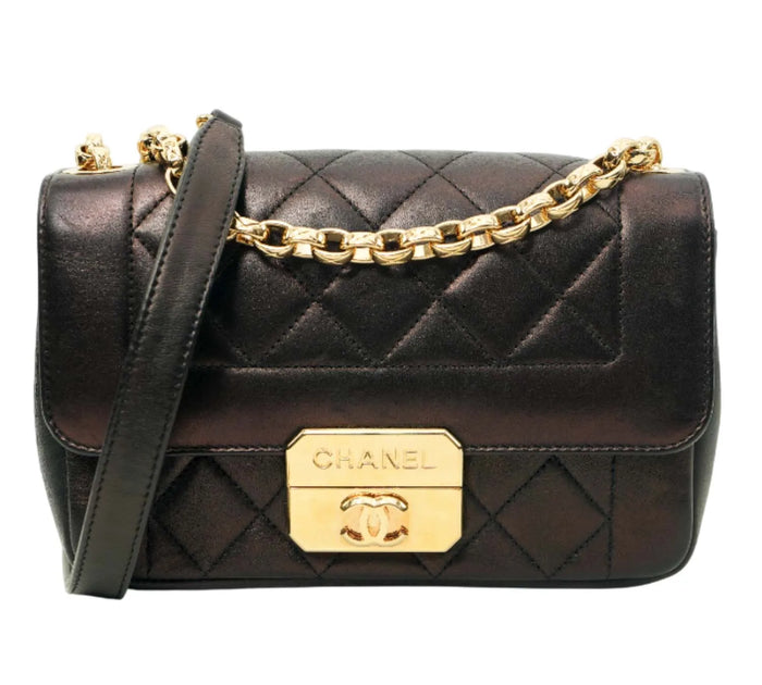 Black Quilted Lambskin Leather Chic With Me Mini Chain Flap Bag