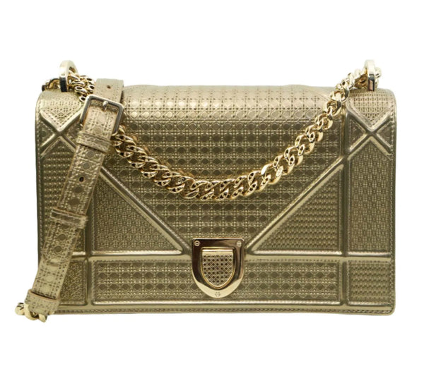 Gold Mirocannage Patent Leather Medium Diorama Flap Shoulder Bag