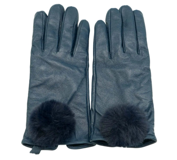 Dark Blue Leather Mittens