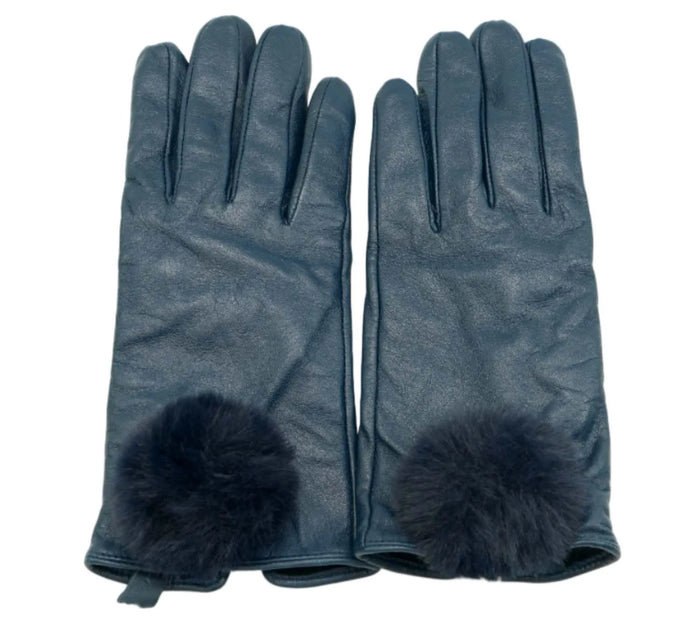 Dark Blue Leather Mittens