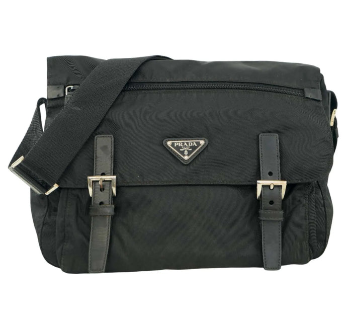 Black Re-Nylon Messenger Bag