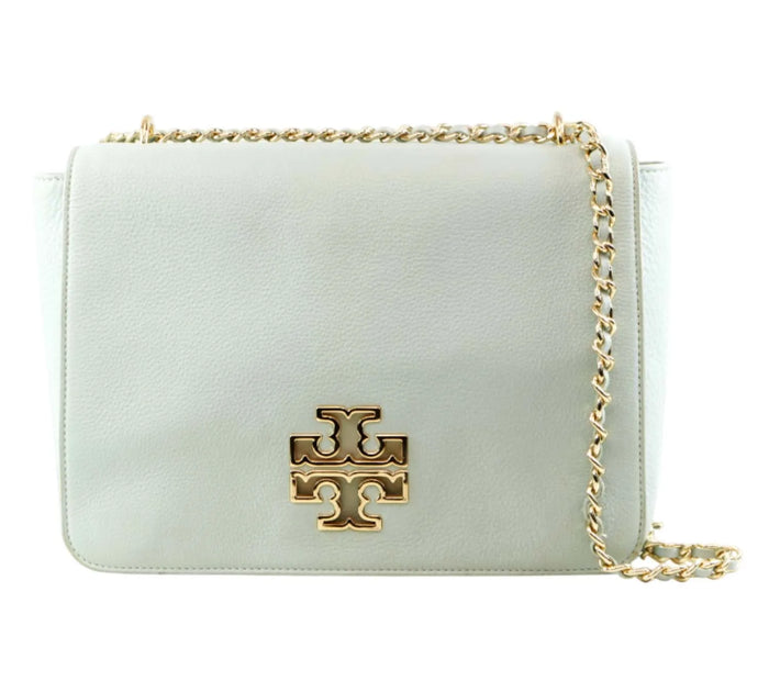 Sky Blue Leather Large Britten Flap Shoulder Bag
