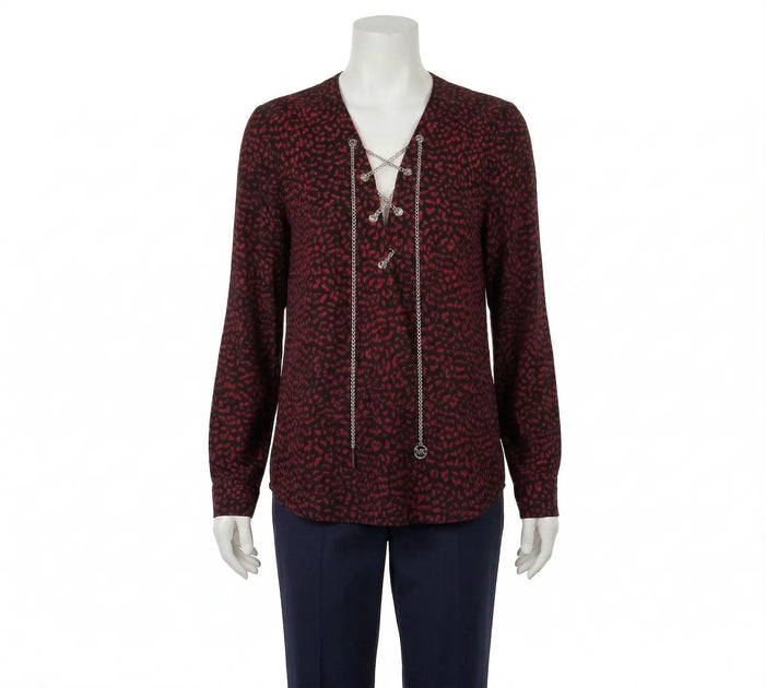 Raspberry & Black Wrap Chain Lace-Up Top Size - M