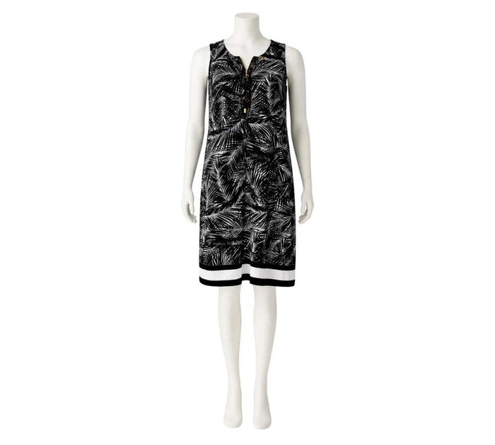 Black & White Palm Leaf Print Sleeveless Dress Size - M