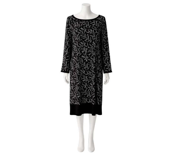 Black & White Floral Leaf Print Bell Sleeve Shift Dress Size - M