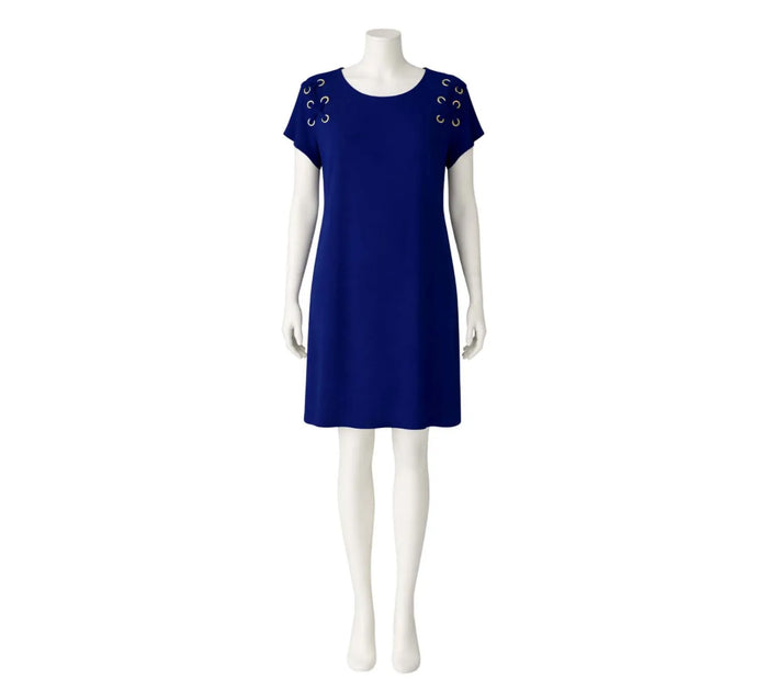 Navy Blue Short Sleeve Grommet Lace-Up Dress Size - M