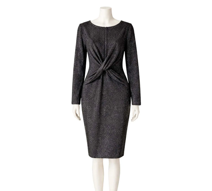Silver Shimmer Twist Bodycon Long Sleeve Dress Size - M