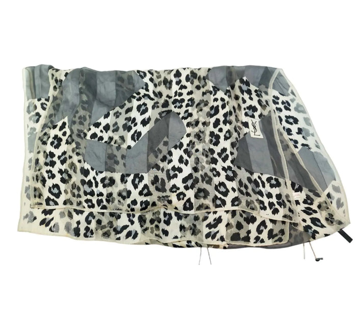 Grey & Black Animal Print Vintage Silk Scarf