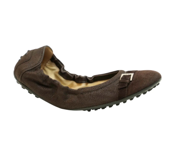 Brown Suede Scrunch Bow Ballet Flats Size 37 - Eur