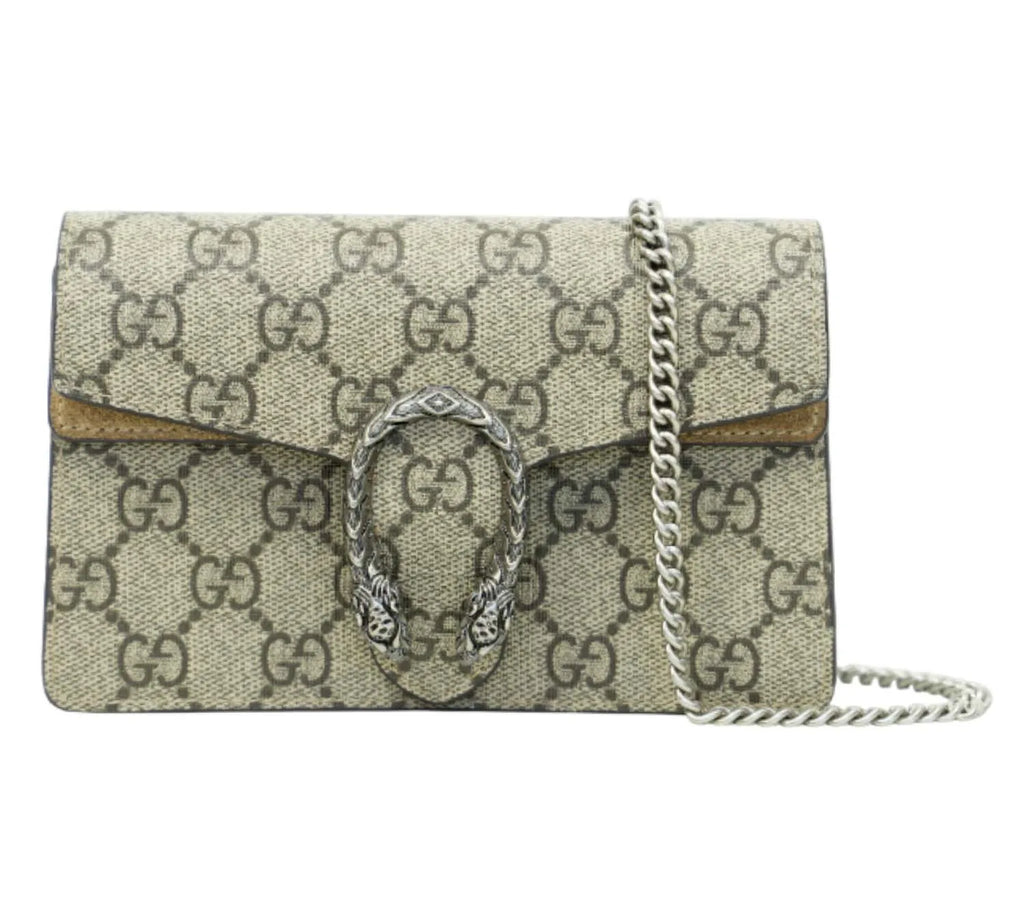 Gucci Mini Dionysus GG Supreme shoulder bag with signature monogram canvas and tiger head closure