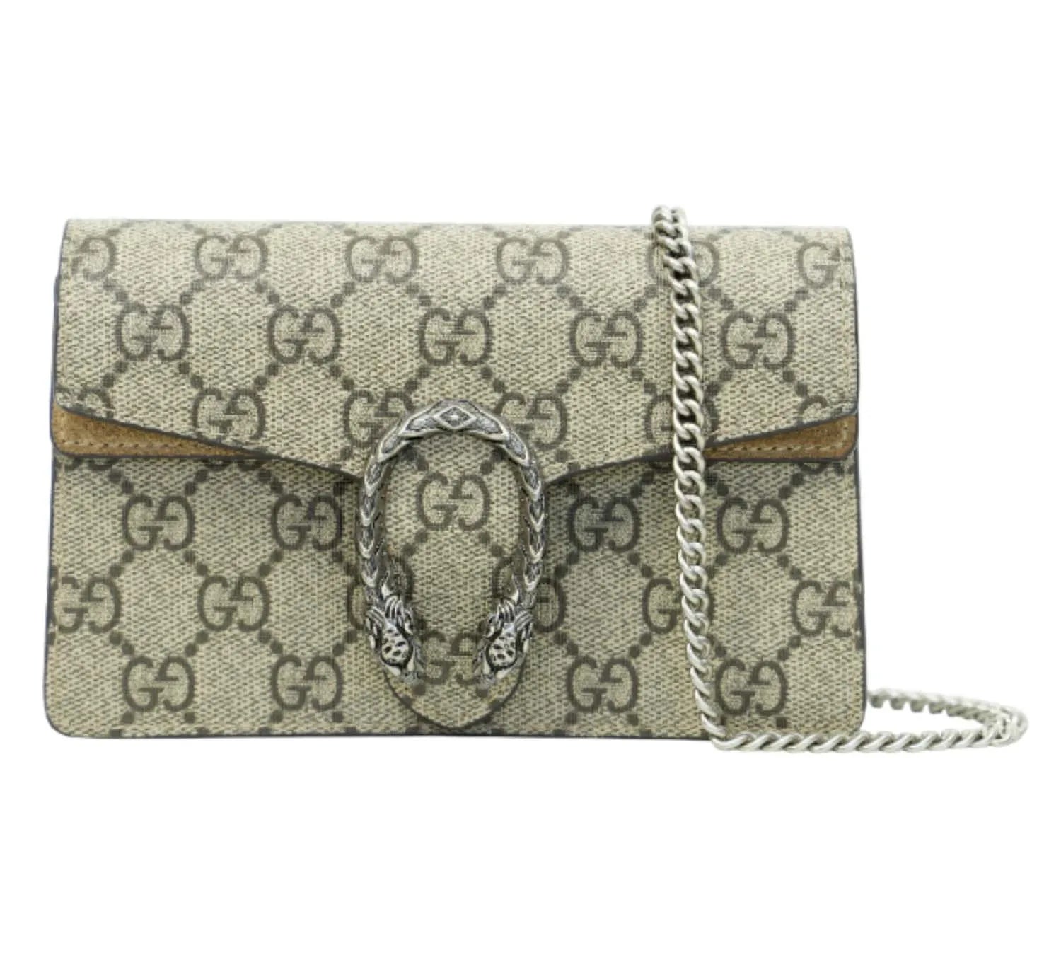 Gucci Mini Dionysus GG Supreme shoulder bag with signature monogram canvas and tiger head closure