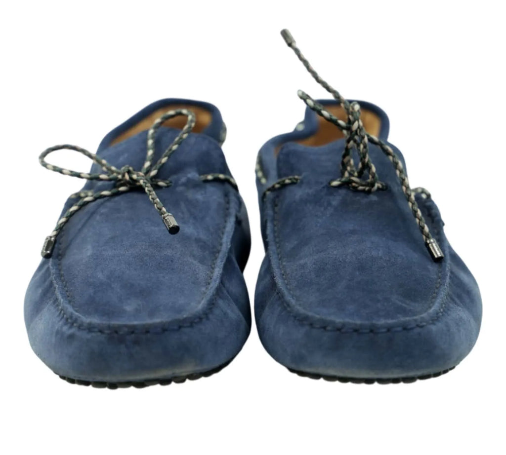 trending Tod’s blue suede Gommino loafers with lace-up design, luxury casual shoes