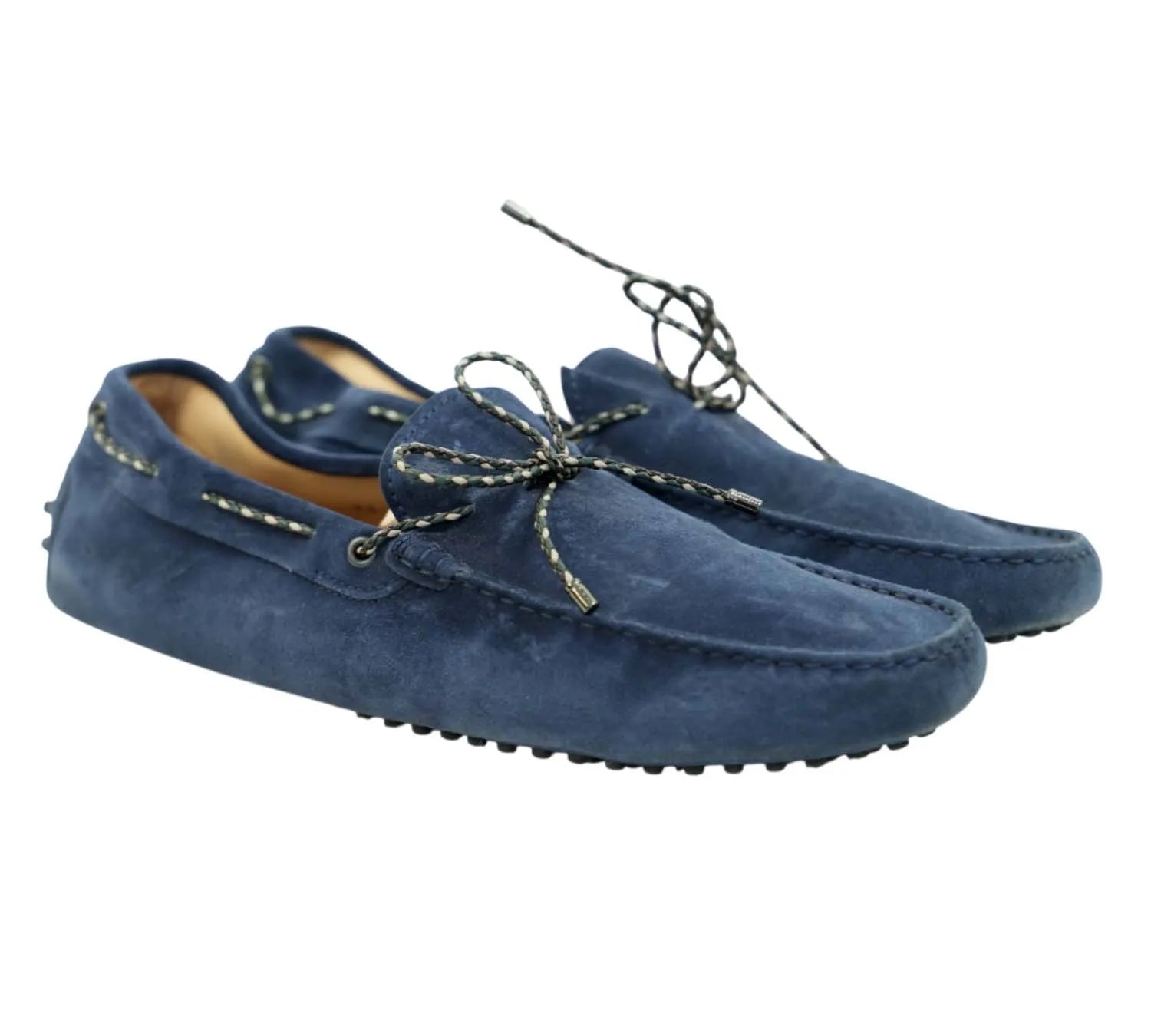 minimal blue suede Tod’s Gommino lace-up loafers with rubber pebble sole