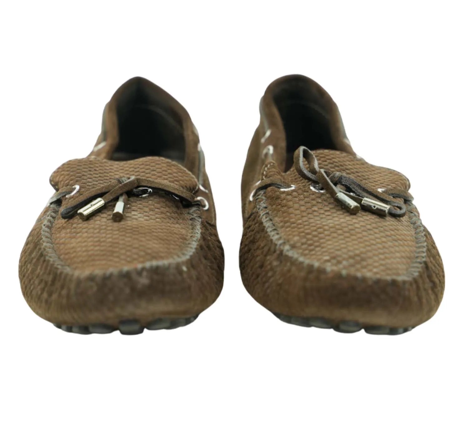 editorial style Louis Vuitton brown suede loafers styled with smart casual outfit