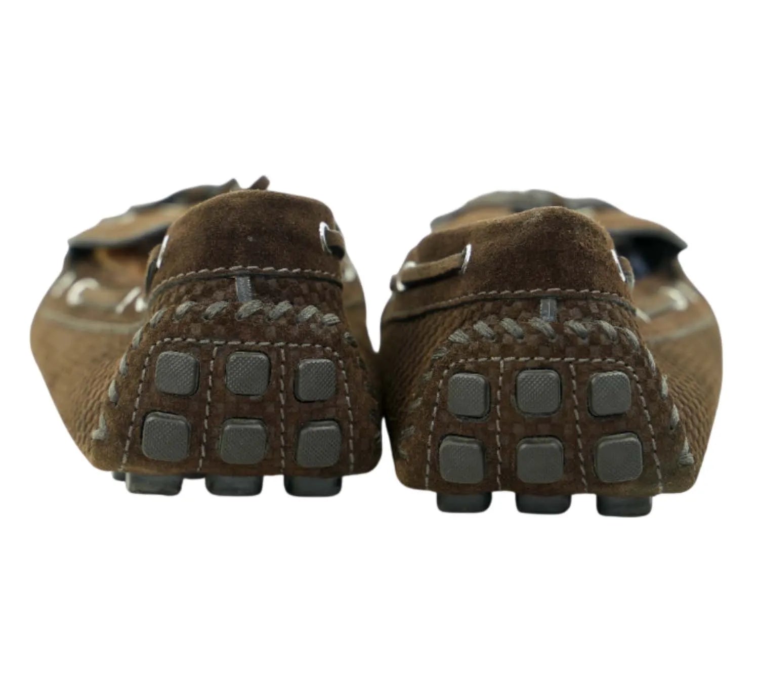 minimal brown suede Louis Vuitton Navajo loafers with subtle Damier pattern