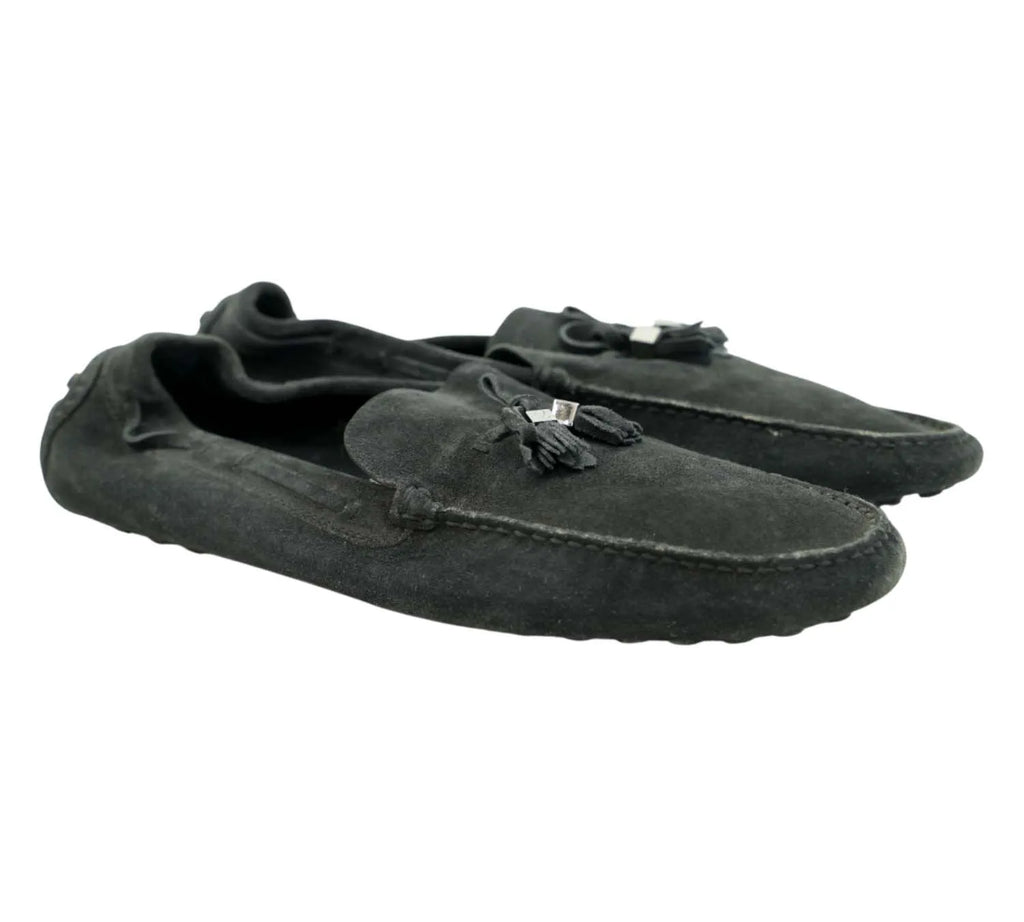 trending Louis Vuitton black suede tassel loafers, stylish luxury slip-on shoes for men