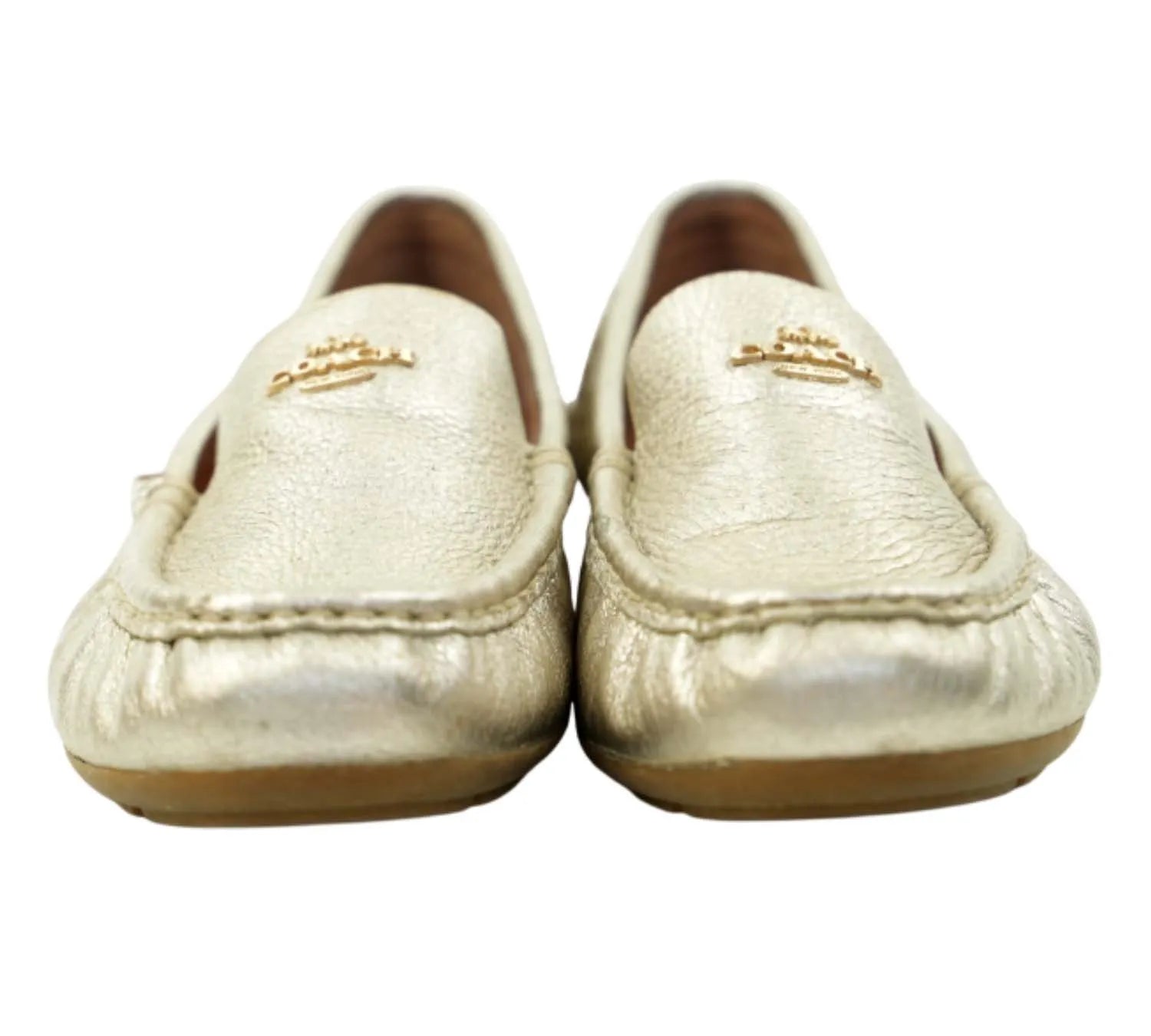 Coach champagne Marley driver loafers with metallic finish and rubber sole, size 38 EU