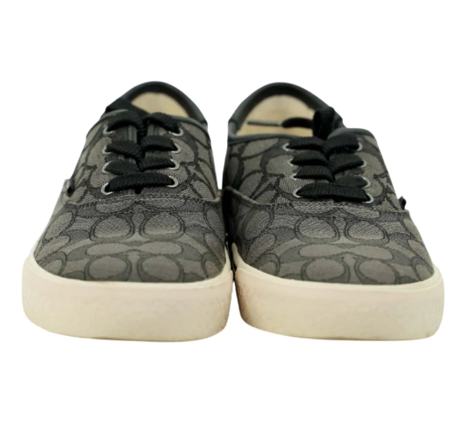 trending Coach charcoal black sneakers with signature print, skate-inspired luxury footwear
