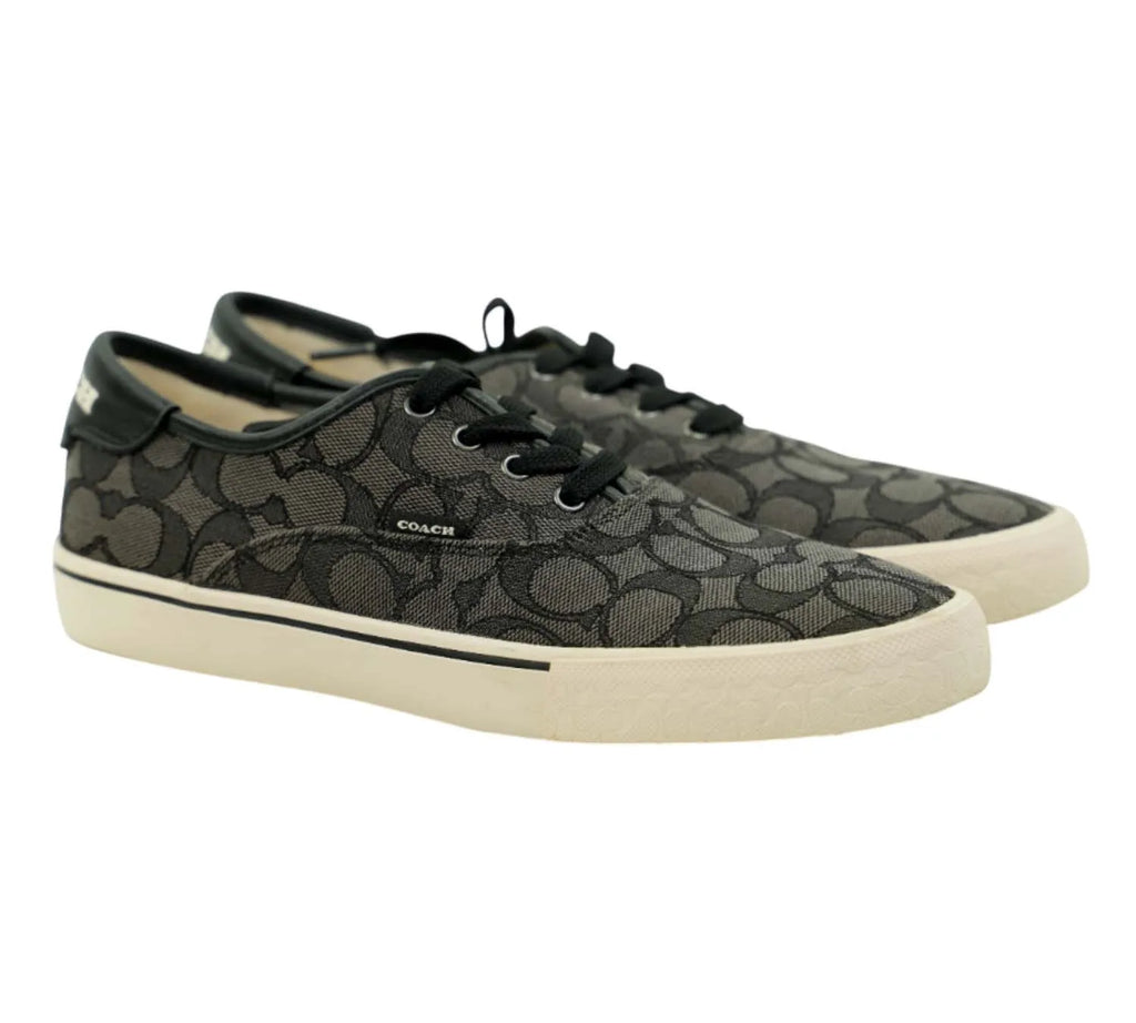 minimal Coach charcoal black sneakers with signature pattern and clean design