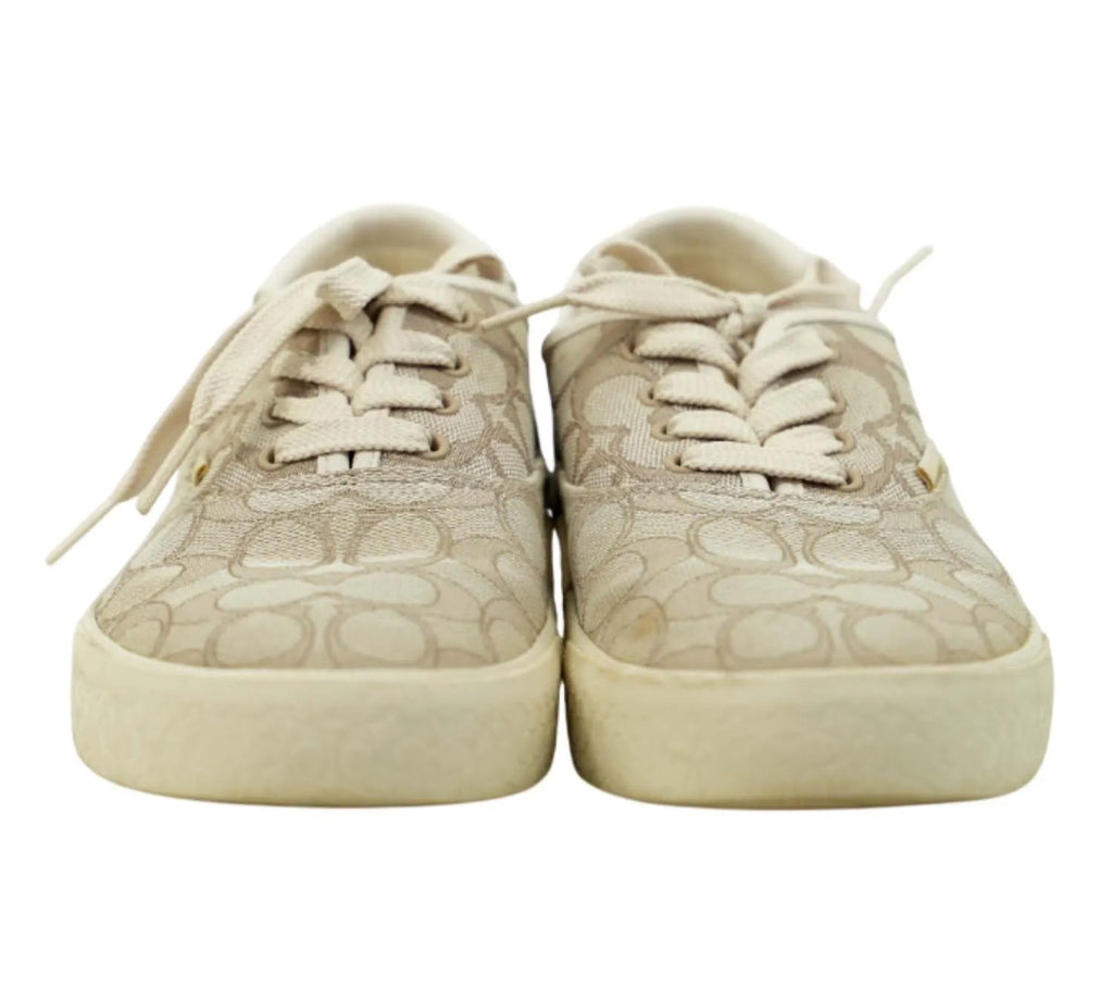 trending Coach stone chalk signature sneakers with skate style design, casual luxury footwear