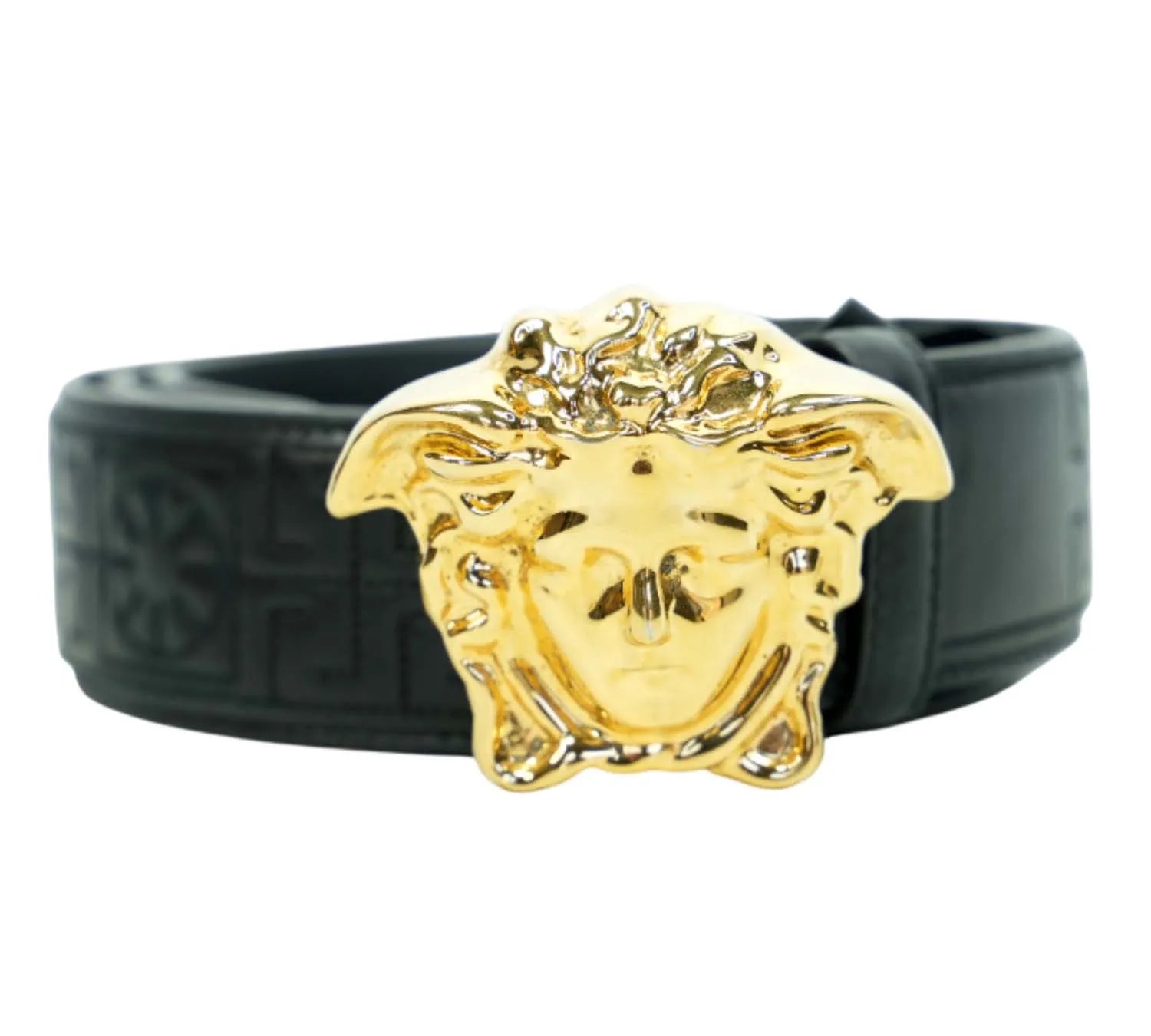 trending Versace Medusa head belt with bold gold buckle and premium leather