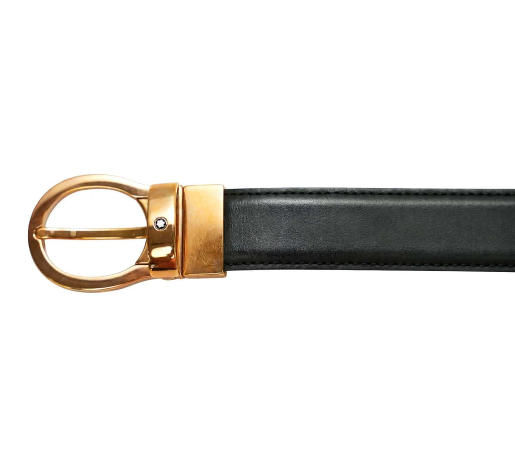 Mont Blanc reversible belt showing two color options and classic buckle