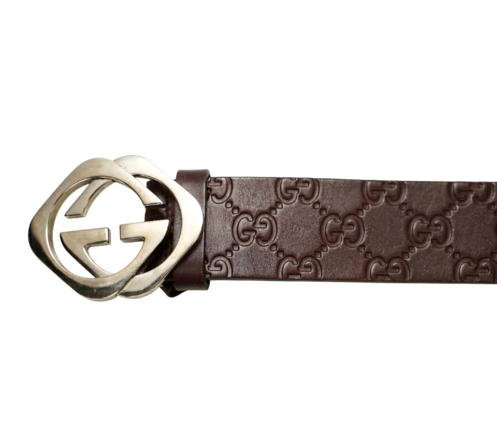 Gucci brown leather belt size 95 cm with interlocking G buckle for men and women