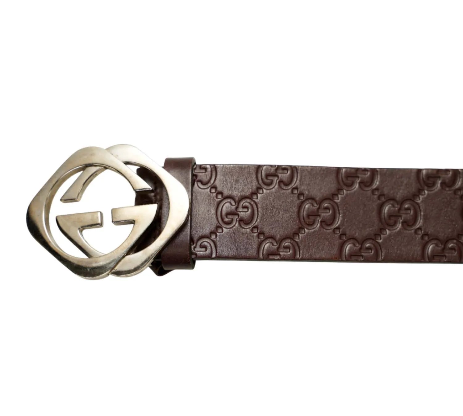 Gucci brown leather belt size 95 cm with interlocking G buckle for men and women