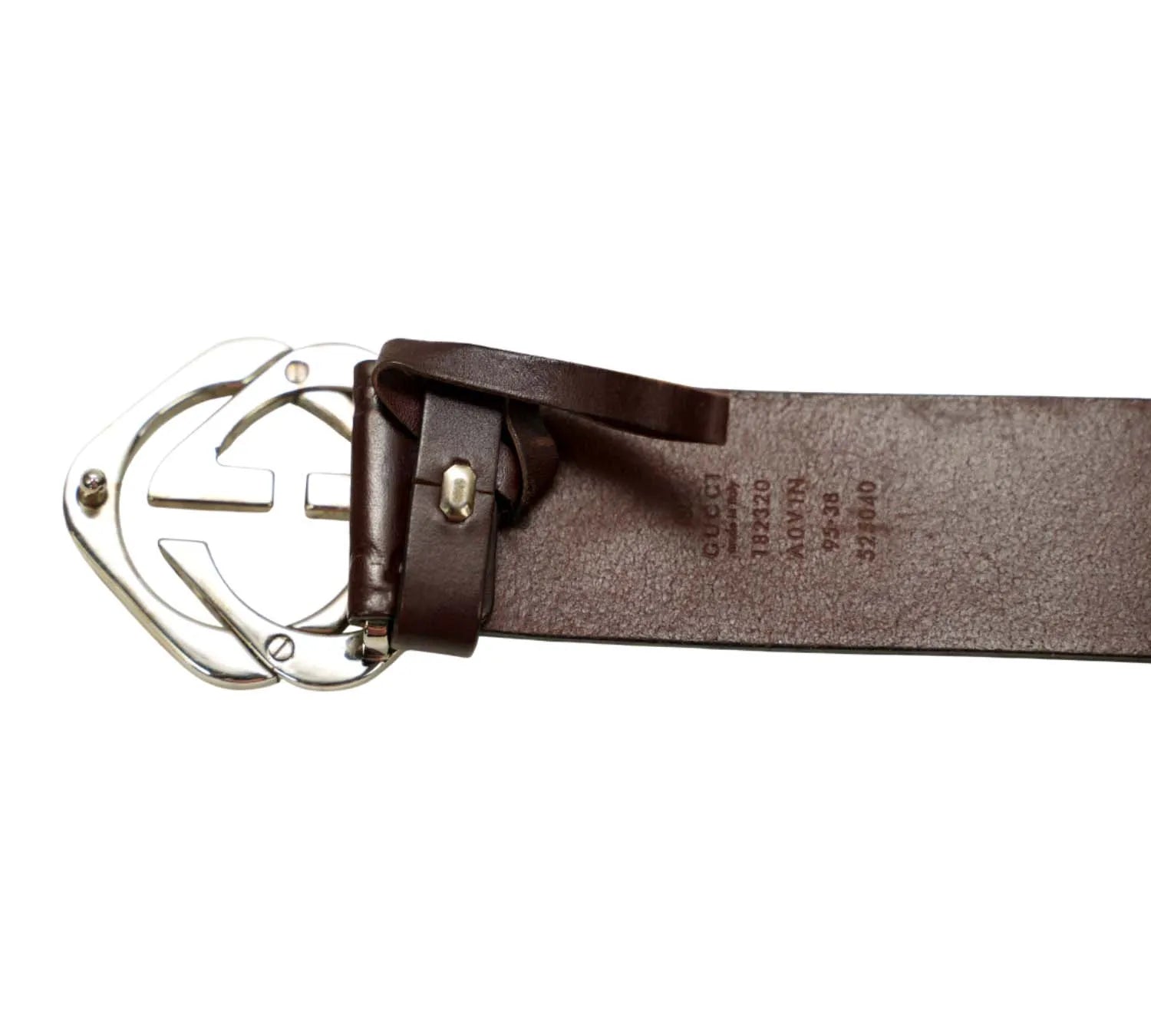 authentic Gucci brown leather belt size 95 cm for sale with interlocking G buckle