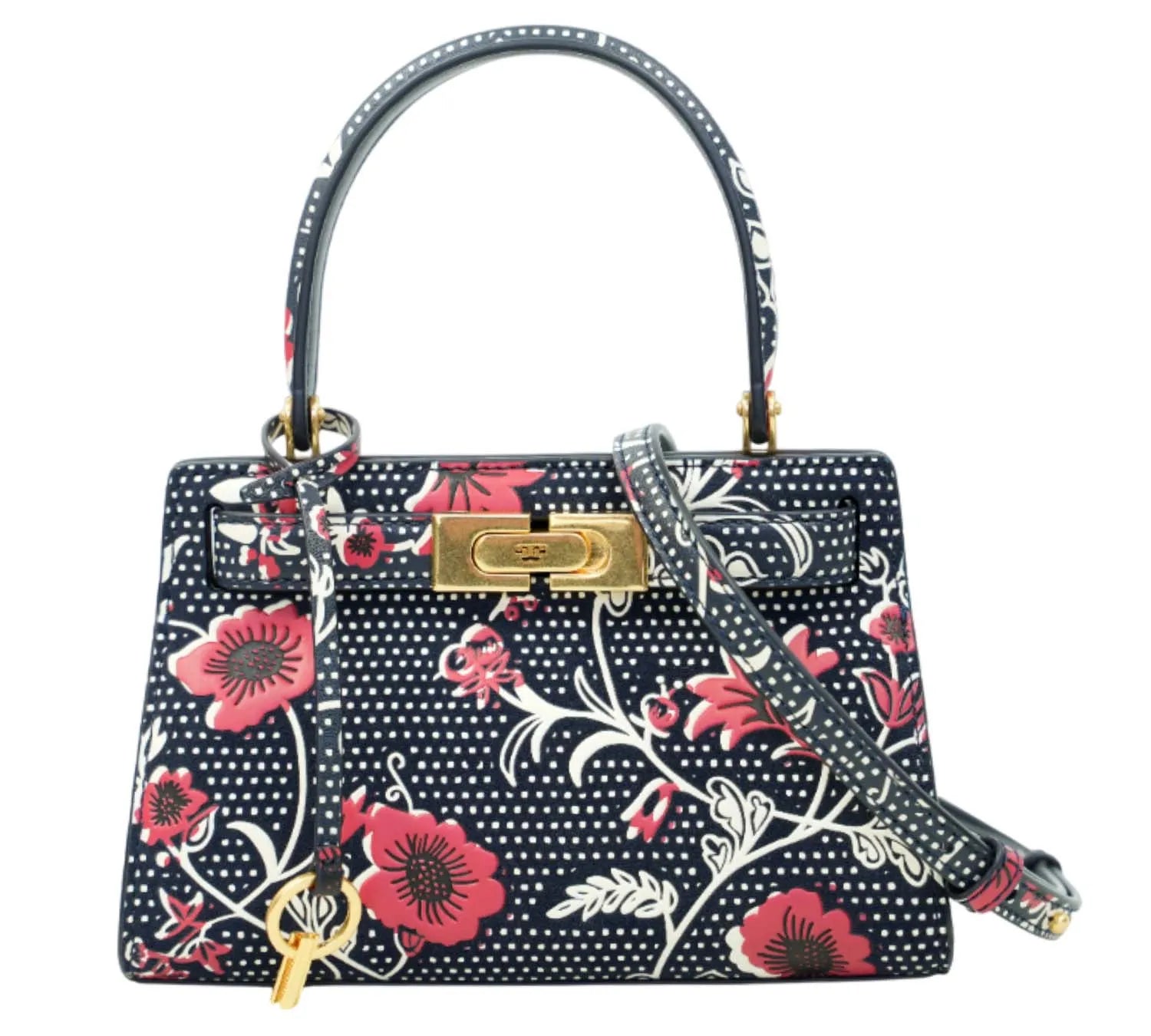 Tory Burch Lee Radziwill floral-print suede tote bag with structured silhouette and luxury detailing