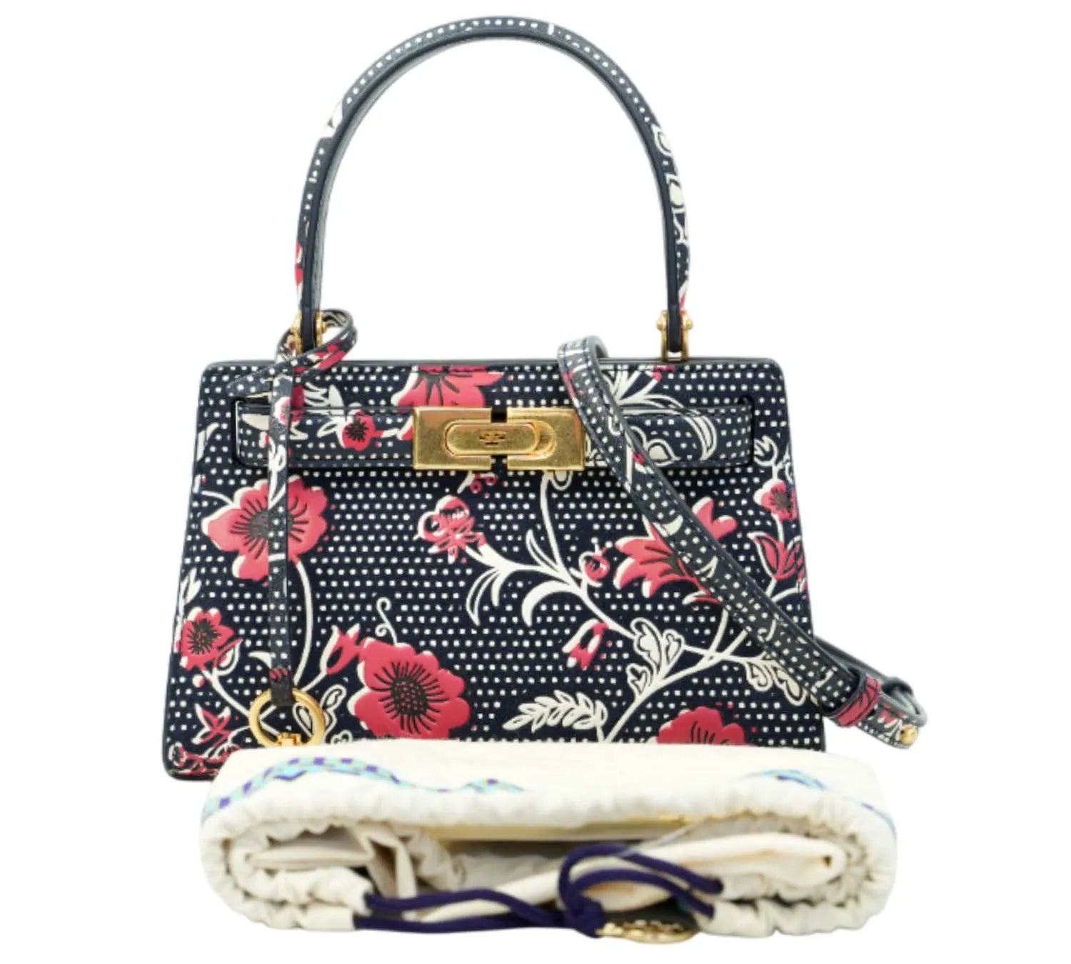 trending Tory Burch floral suede tote bag with Lee Radziwill design