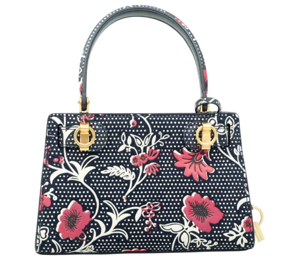 minimal floral suede tote bag by Tory Burch with structured shape