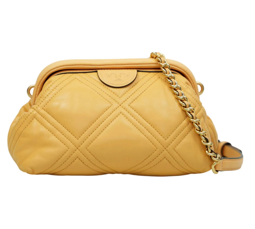 Tory Burch Fleming soft frame crossbody bag with quilted leather and chain strap, luxury women’s handbag