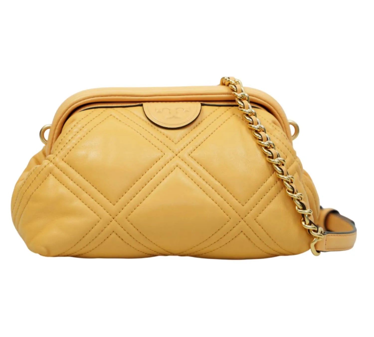 Tory Burch Fleming soft frame crossbody bag with quilted leather and chain strap, luxury women’s handbag