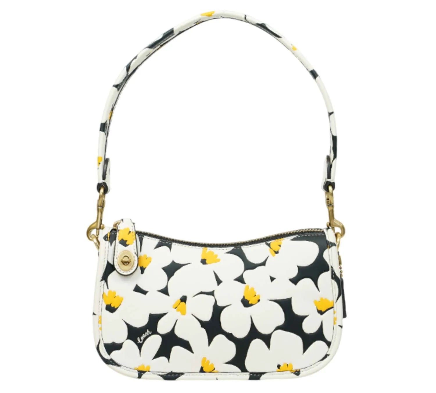 Coach Swinger shoulder bag with floral print and compact silhouette, designer handbag