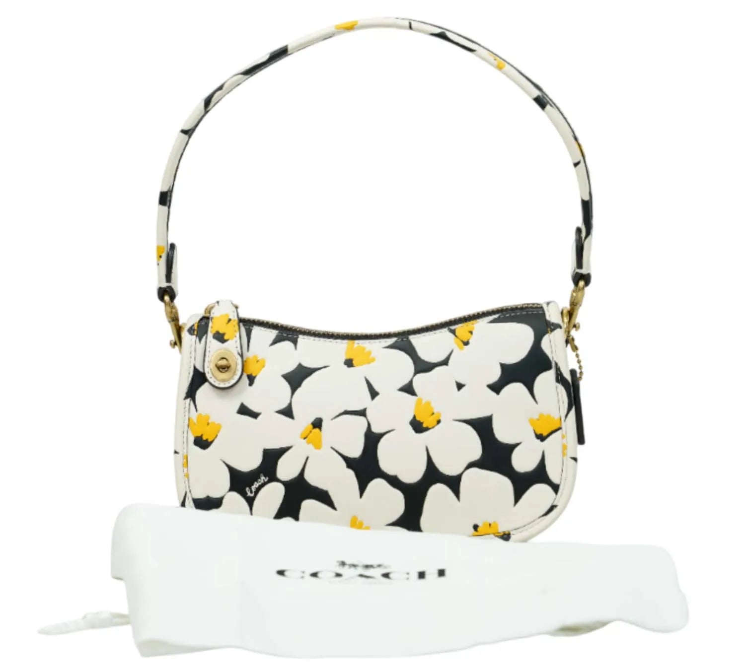 minimal Coach floral shoulder bag with compact shape and clean design