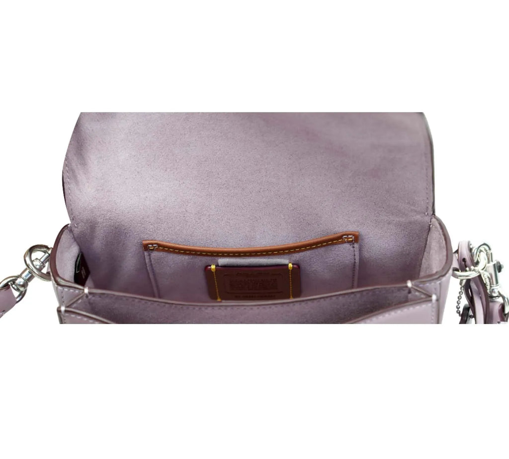 Coach purple baguette bag styled with casual and chic outfits