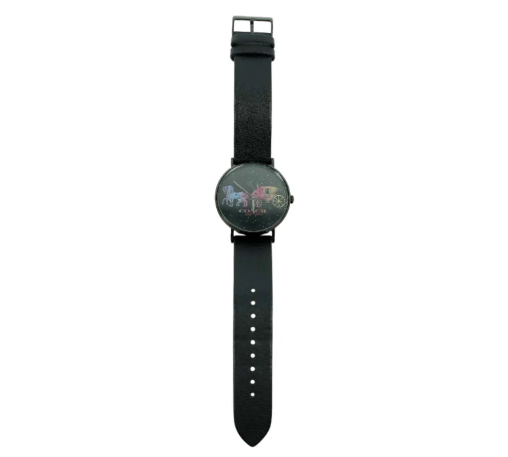 authentic Coach Perry black leather watch for sale, elegant designer timepiece