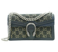 Gucci Dionysus shoulder bag in black and grey monogram denim with signature tiger head clasp