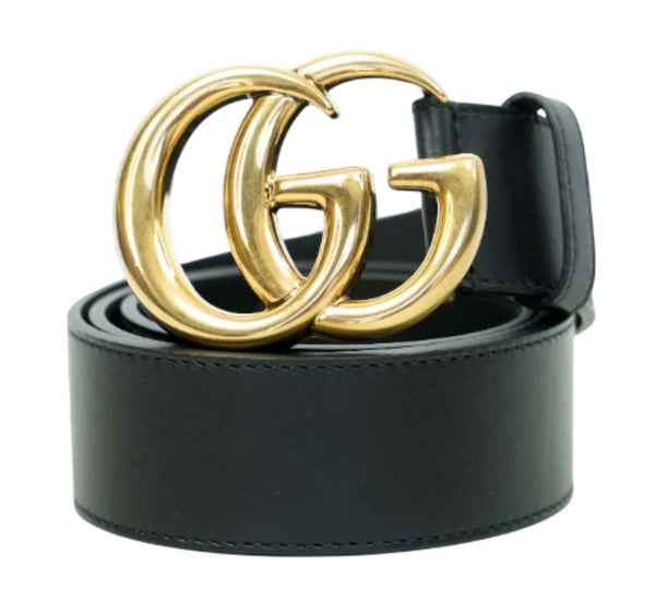 Gucci black leather GG Marmont belt size 90 cm for women with double G buckle