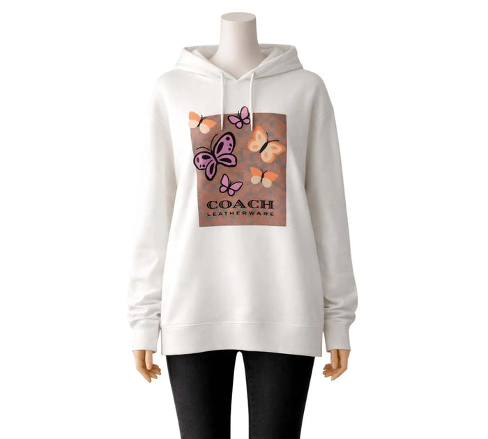 Butterfly Graphic Signature Square White Hoodie Size - XXL